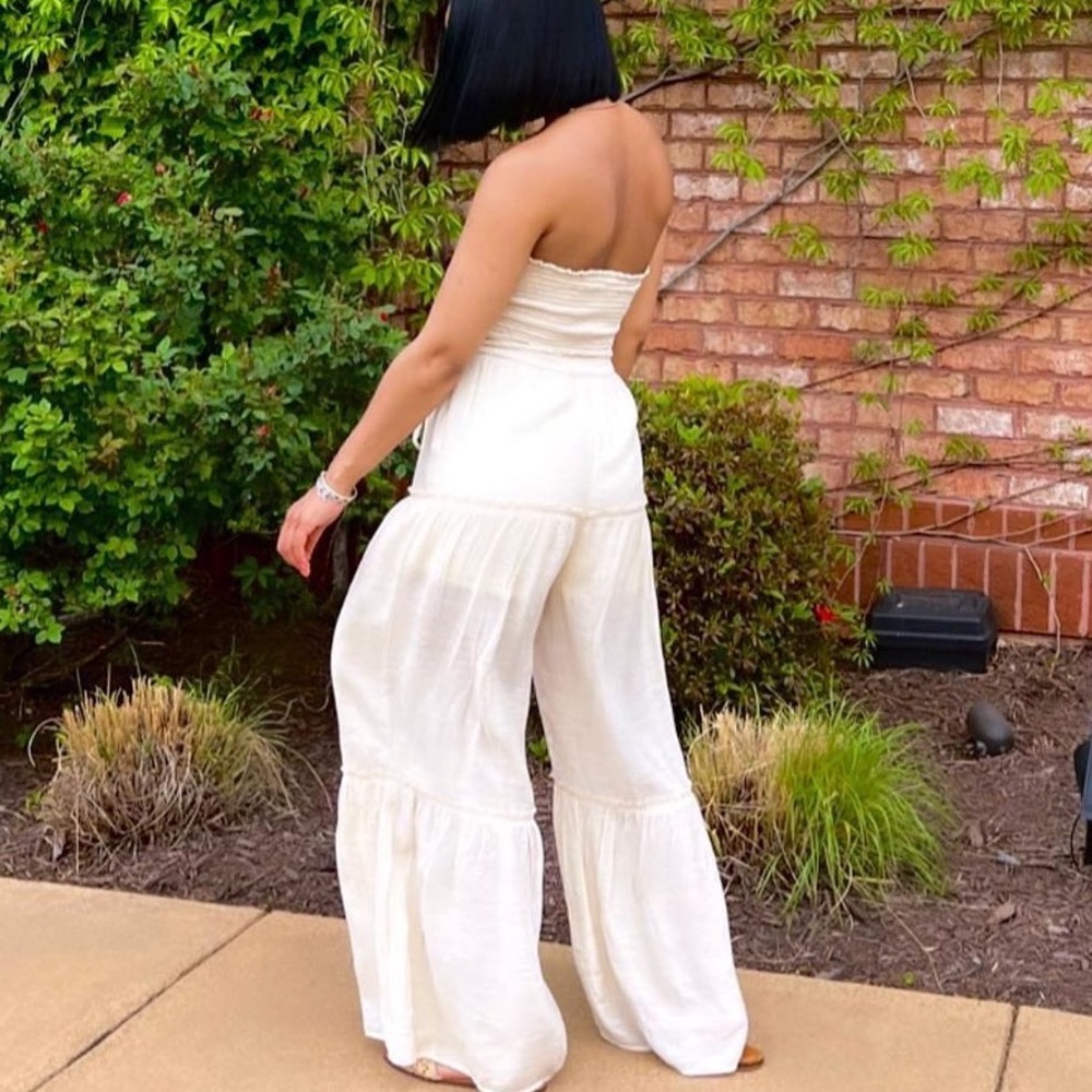 Cream wide leg jumpsuit